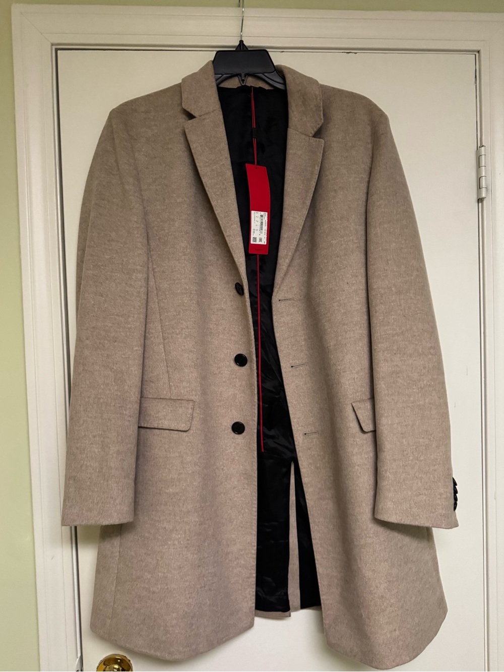 HUGO Beige Tailored Coat with Black Lining
